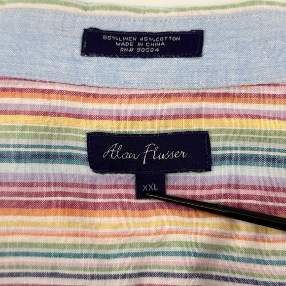 Alan Flusser Mens 2XL Linen Blend Long Sleeve Button Up Colorful Stripe Shirt - Picture 4 of 7
